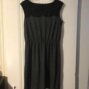 LOFT grey dress with black lace accents